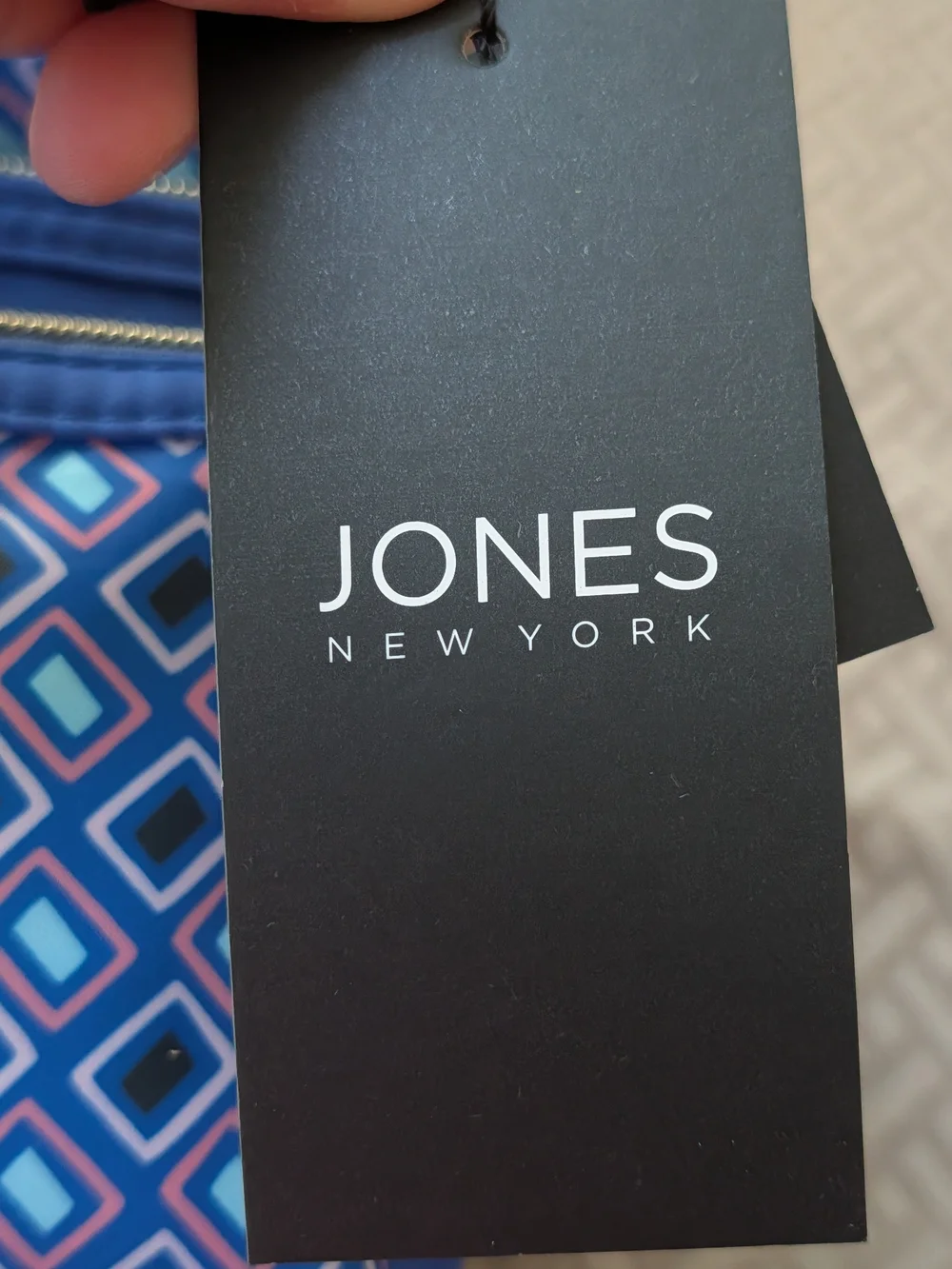 Jones New York Blue & Pink Diamond-Print Cosmetic Tote NWT